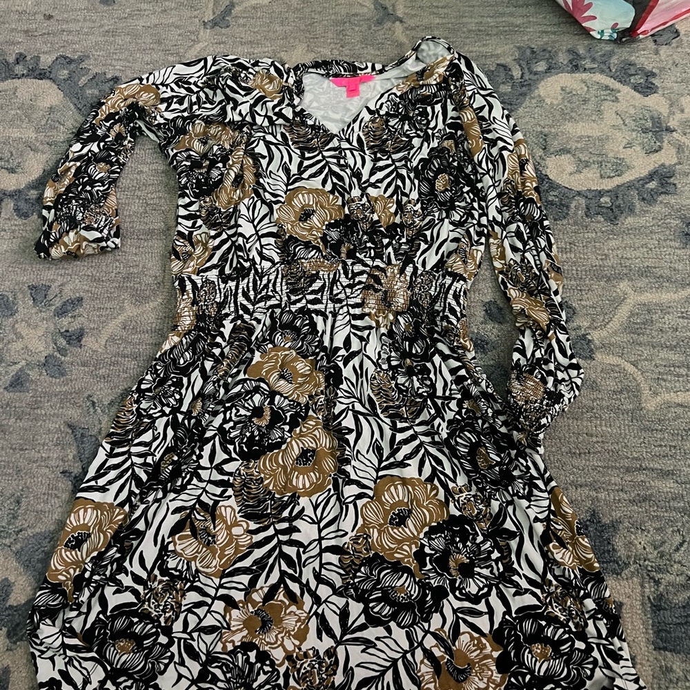 Lilly Pulitzer Black and Gold Floral Long Sleeve Dress